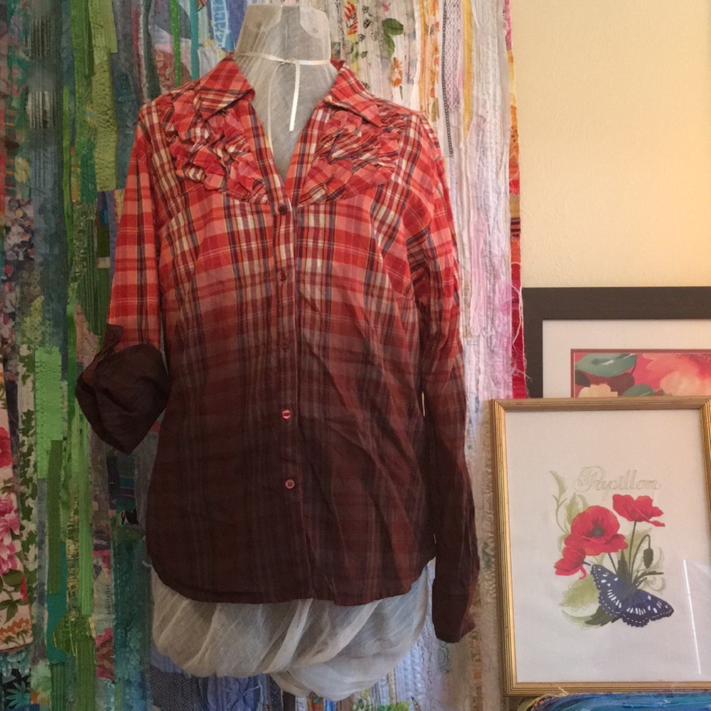 Vintage DCC size XL orange brown ombré plaid shirt